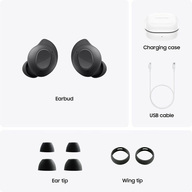 SAMSUNG Galaxy Buds FE, Comfort and Secure Fit, Wing-Tip Design, ANC Support, Ecosystem Connectivity, True Wireless Bluetooth Earbuds, Powerful 1-Way Speaker, SM-R400NZAAXAR, Graphite